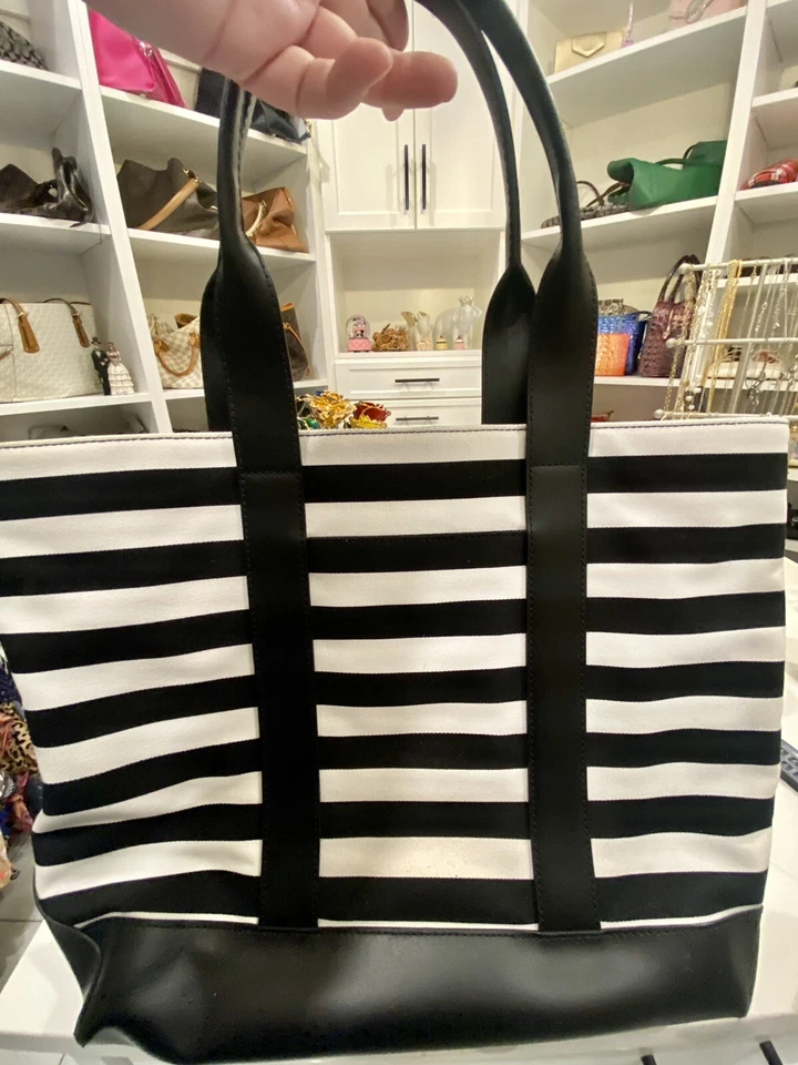 BOLSO DE HOMBRO MICHAEL KORS MK LOGO FULTON LONA RAYAS MEDIANO NEGRO AUTÉNTICO Foto 2 de 4