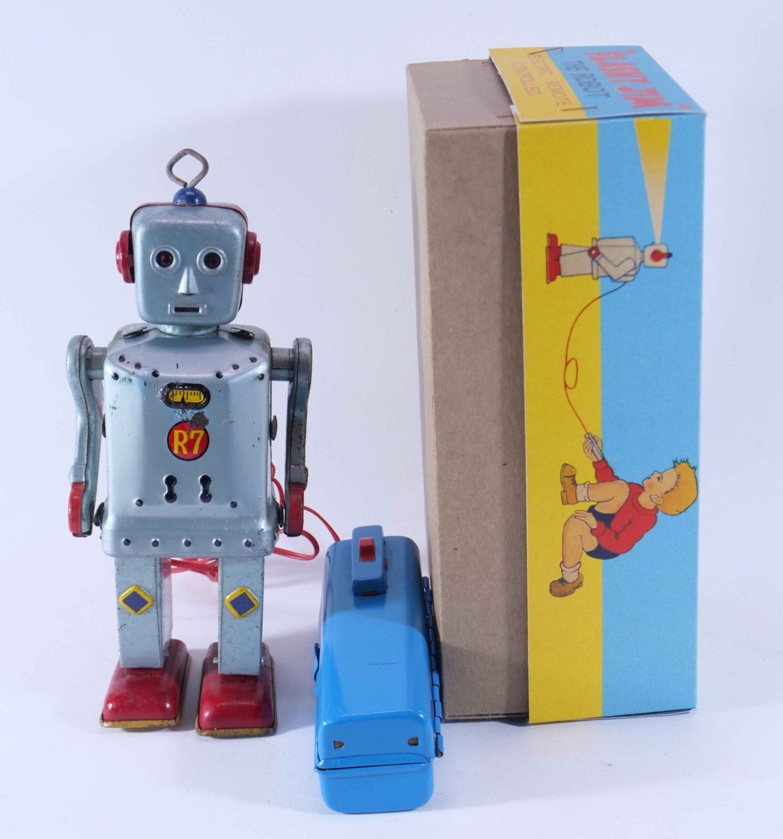 Rare Flashy Jim Battery Remote Robot Circa 1955 fake Box