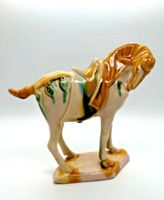 Vintage MCM Chinese War Horse Tang ceramic figurine sancai drip glaze