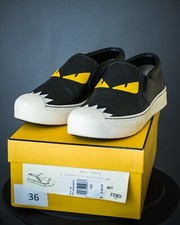 Fendi Monster Eye Leather Slip on Sneakers Yellow Women's Size EUR 40.5