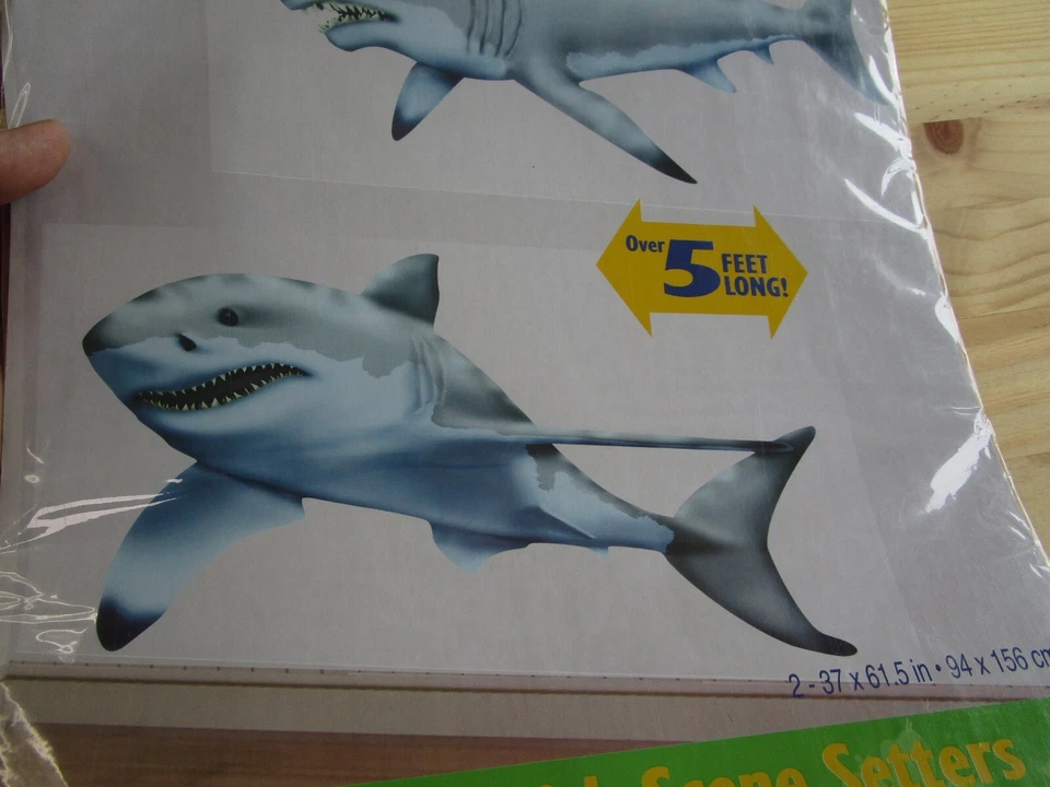 Gran Setter de escena de tiburones blancos niños fiesta pared telón de fondo peces mandíbulas de océano Foto 4 de 4