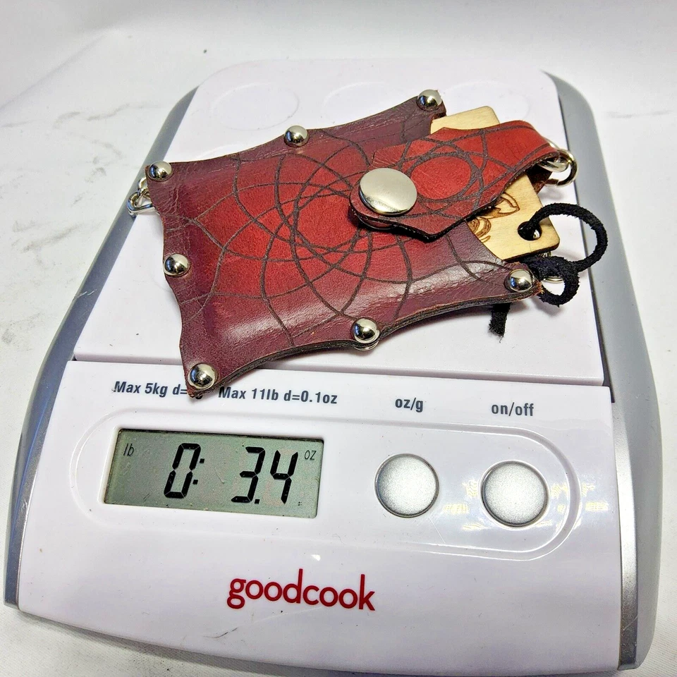 Laser cut leather wallet by me scalloped web bat shaped custom goth rockabilly - Image 4 of 4