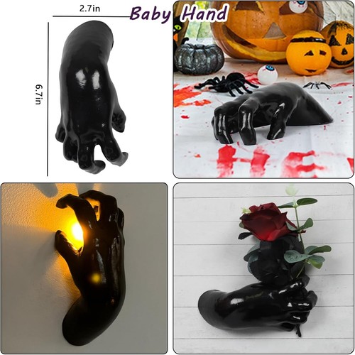 CONFEZIONE 3 Spaventose Decorazioni Halloween Mani Raccapriccianti da Parete con Candele Accese - Foto 5 di 8