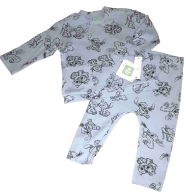 STITCH NEW 18M 2PC BLU RIBBED COT LS TOP & PANTS SET STITCH & ANGEL DISNEY BABY