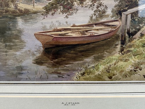 Arthur James Stark (1831-1901) Ein Ruderboot auf dem Fluss, unsigniert, Aquarell - Bild 3 von 4