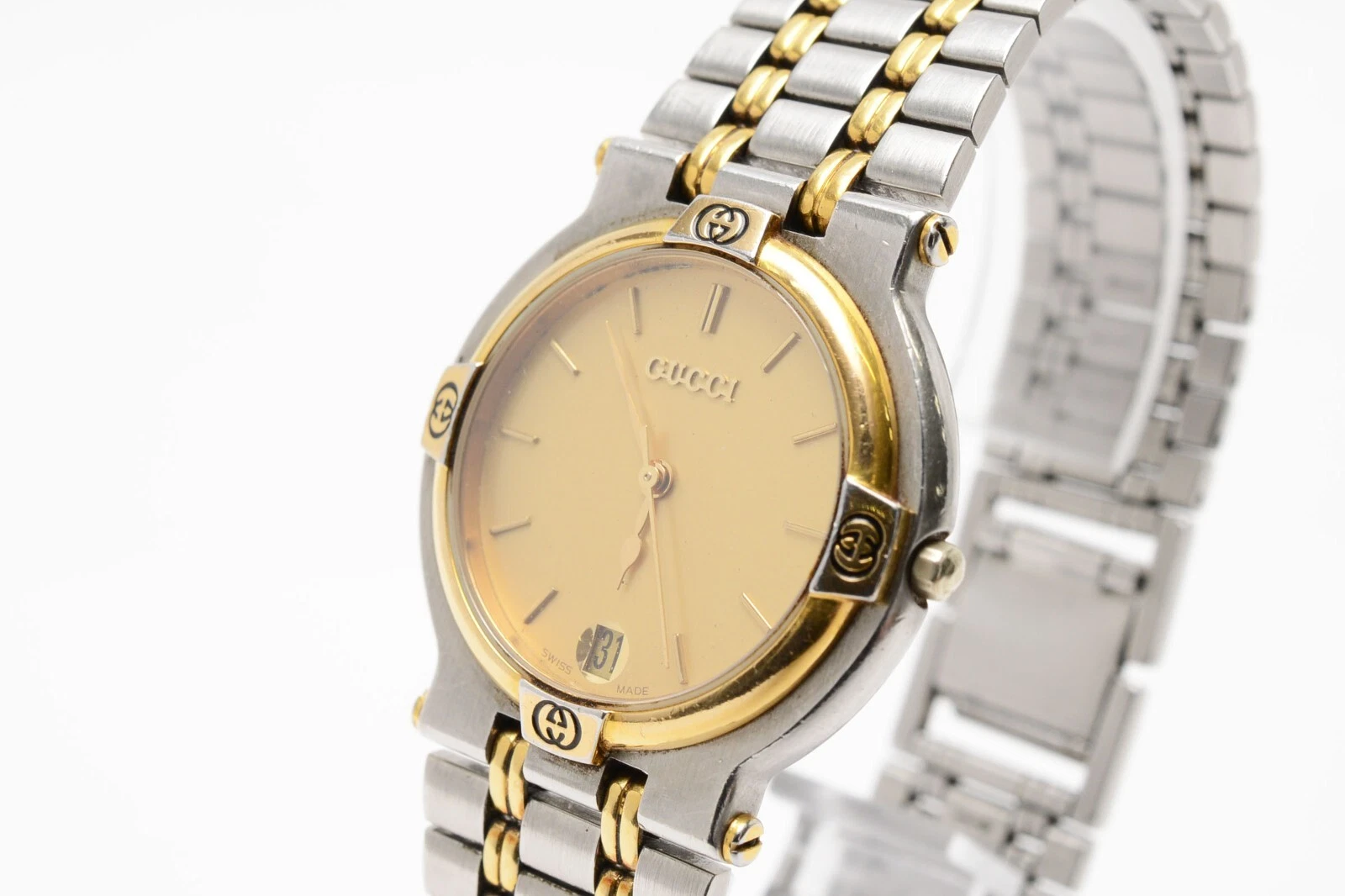 ⏯ Montre Homme Vintage Exc+5 GUCCI 9000M Cadran Argent Or Quartz Argenté du JAPON