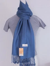 Women's Pashmina Scarves Scarf Wrap Shawl Solid Blue Silk Cashmere,Soft