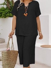 Womens Pajama Sets Soft Short Sleeve Top with Capri Pants Sleepwear Loungewear