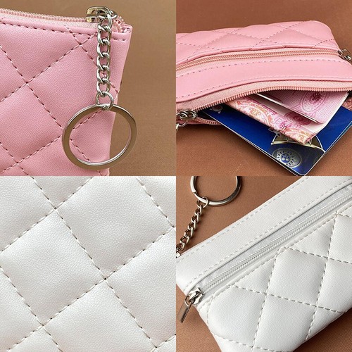 Women's PU Leather 2 Zipper Pockets Key Ring Coin Purse Card Cash Holder Wallet - Photo 3/22