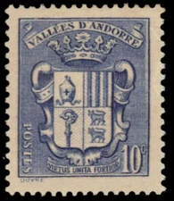 FRENCH ANDORRA 69 - Coat of Arms "1937 Ultramarine" (pb38044)