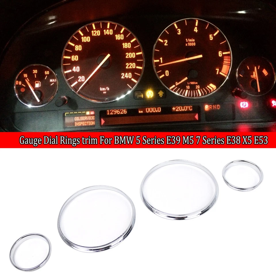4x Anillos de ajuste de tablero cromados Velocímetro Medidor Panel de panel para BMW E39 E38 E53 Foto 2 de 4