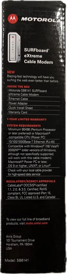 Cable Modem Motorola SB6141 Docsis 3.0 SURFboard Extreme 8 Faster Up To 343 MBPS - Image 4 of 4