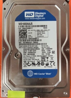       Hard Drive SATA Desktop 3.5'' WD1600AAJS-75M0A0 160GB DCM: HHRNNT2CH