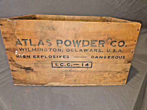 CASSA VINTAGE ATLAS POWDER COMPANY LEGNO ALTO ESPLOSIVO WILMINGTON DE - Foto 1 di 3