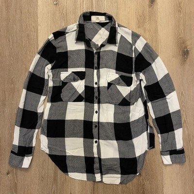 Thread & Supply Buffalo Plaid Button Down Shirt Rayon Women s Large Black White