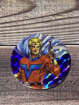 Vintage Pog / Milk Cap Holo Foil Super Hero V Man Character Laser Caps