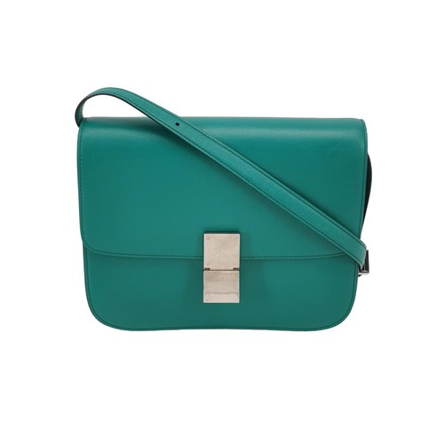 CELINE Classic Medium Teal Leather Silver HW Shoulder Bag Duty Paid