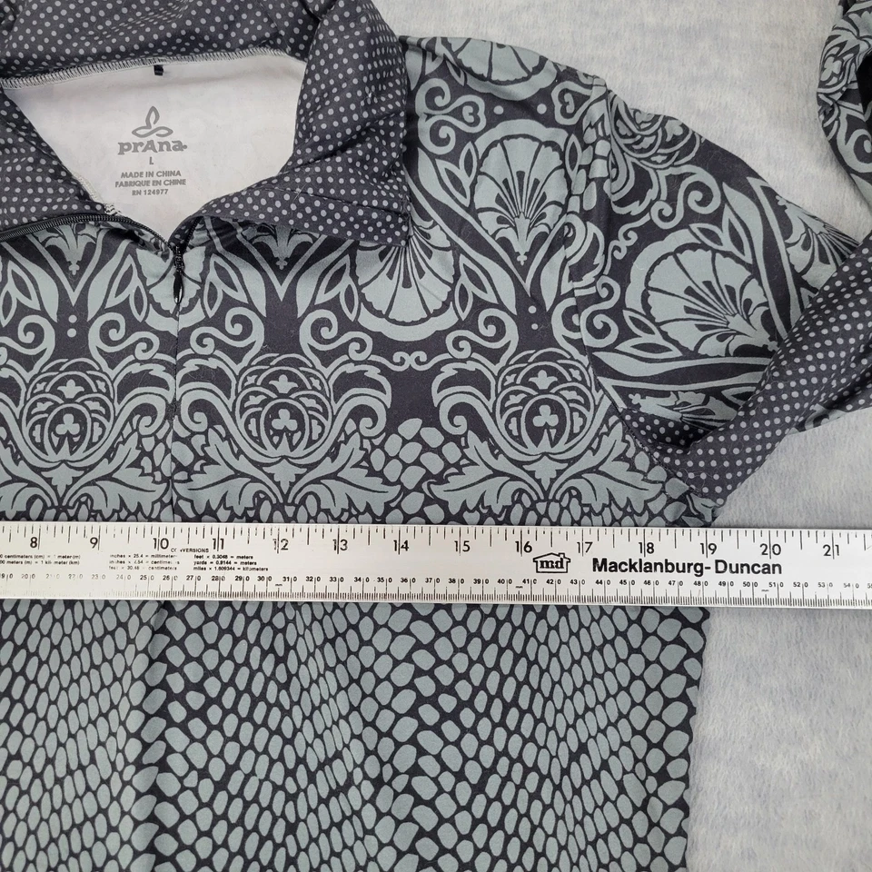 Chaqueta PrAna 1/4 Cremallera Cuello Simulado Yoga Top Activo Negro/Gris Estampado Mujer L Foto 4 de 4