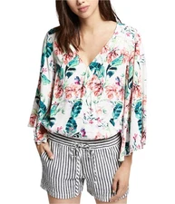 Sanctuary Clothing Womens Gilligan Wrap Blouse, White, Medium