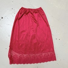 Vintage Vanity Fair Red Satin Half Slip Skirt Lace Hem Underskirt Women's Small