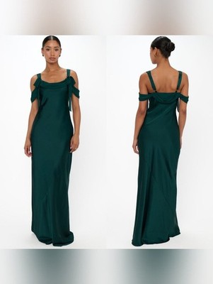 Show Me Your MuMu Bella Deep Emerald Luxe Satin Maxi Dress L Wedding Party