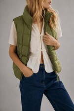 Vintage GAP Holiday 2003 Green Down Full Zip Puffer Vest Womens Size Small