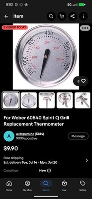 For Weber Spirit Q Grill Replacement Thermometer 60540 Silver Metal 2 in