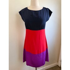 Eliza J Womens 100% Silk Colorblock Sheath Dress Navy Red Purple Size 4