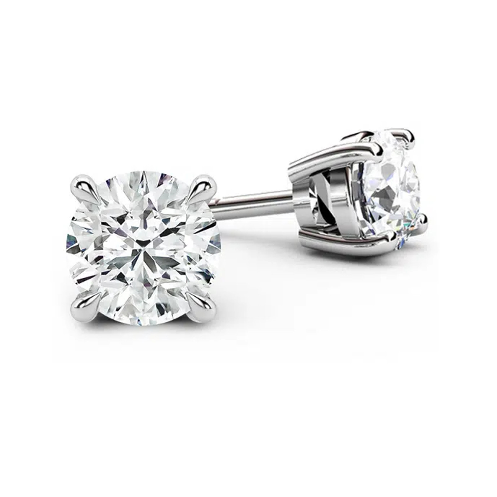 Four Prong Set Round Cut Lab Grown Diamond Stud Earrings 14K White Gold 3.15Cttw