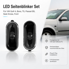 Poliert Gehäuse Laufblinker Schwarz Blinker Seitenblinker für VW Golf 4 Bora