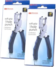1 Hole Punch with Soft Grip, 8 Sheet Capacity, Black, 2 Each per Pack Paper Punc