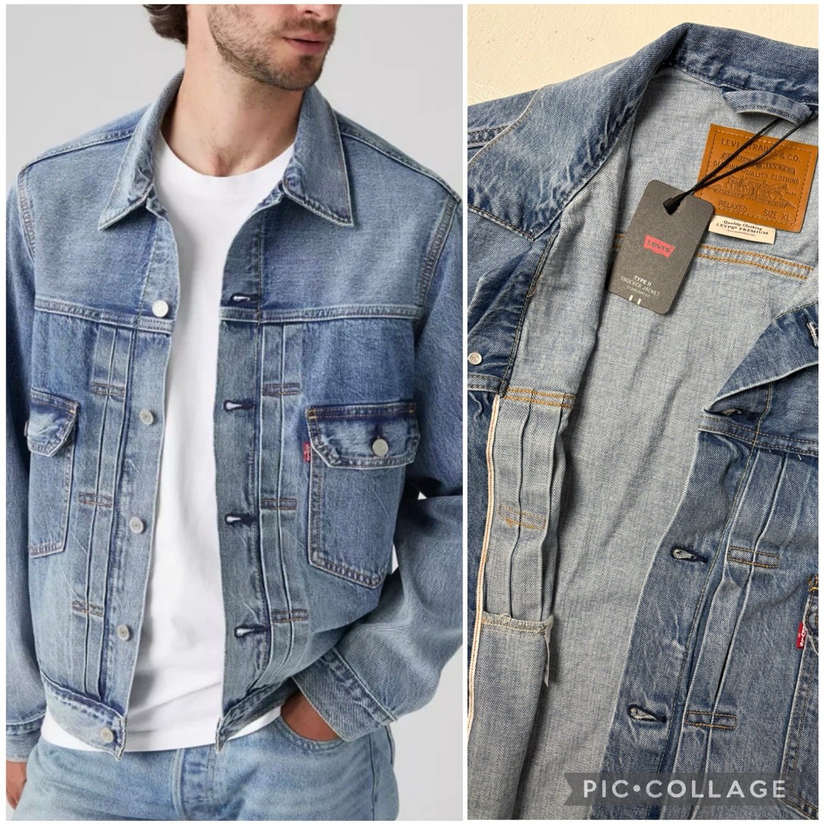 Levis Men Size XL Premium Type II Two 2 Selvedge Denim Trucker