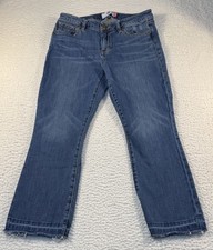 Cabi Women  s Kick It Crop Mid Rise Medium Wash Jeans Size 8 Raw Hem Style 5307