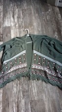 Green Aztec cardigan with fringe