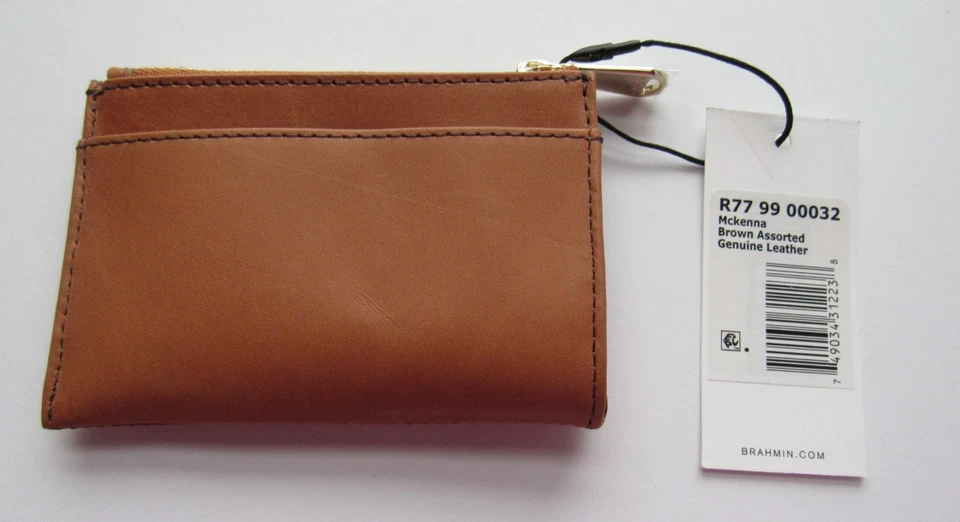 Cartera para tarjetas de crédito de cuero genuino Brahmin McKenna con cremallera marrón y dorado nueva con etiquetas Foto 3 de 4