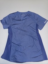 Cherokee Flexibles Womens Scrub Top Blue Size Small Side Stretch Panels Pockets