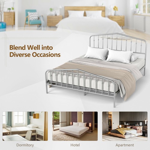 Queen Size Metal Bed Frame Platform Headboard & Footboard W/Storage Sliver - Picture 5 of 9