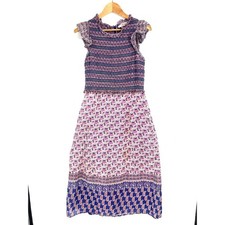 Sea New York Smocked Floral Maxi Dress Butterfly Print Ruffle Neck Size 12