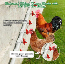 15-Pack Horizontal Chicken Nipples Waterer with 1/2" PVC Tee Fittings, Automa...