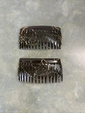 Black Gold Vintage Hair Combs Made in France Curved Set of 2 As-Is Metallic