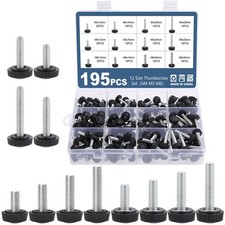 OCR 195PCS 12 Size Thumb Screws Carbon Threaded Knurled Knob Mounting Screw Grip