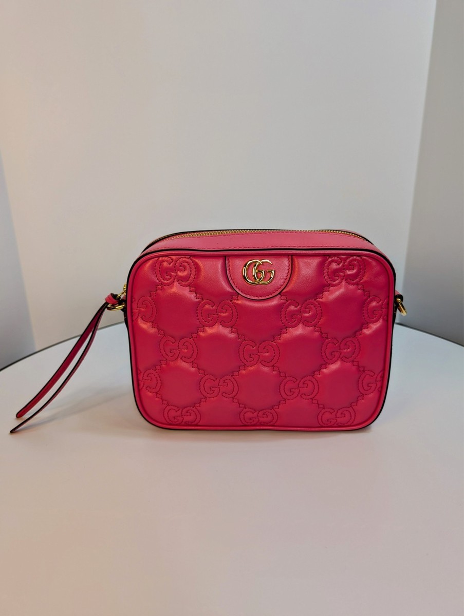 Gucci GG Hot Pink Matelasse Leather Double-Strap Camera Bag | eBay