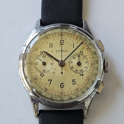 CONSUL-CHRONO-HANDBUCH-BITONAL-EXCELSIOR PARK 4-SÄULENRAD-SIGNIERT-35,5 MM