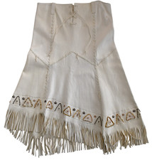 RALPH LAUREN Blue Label WESTERN POCAHONTAS White Leather Fringe Skirt 8