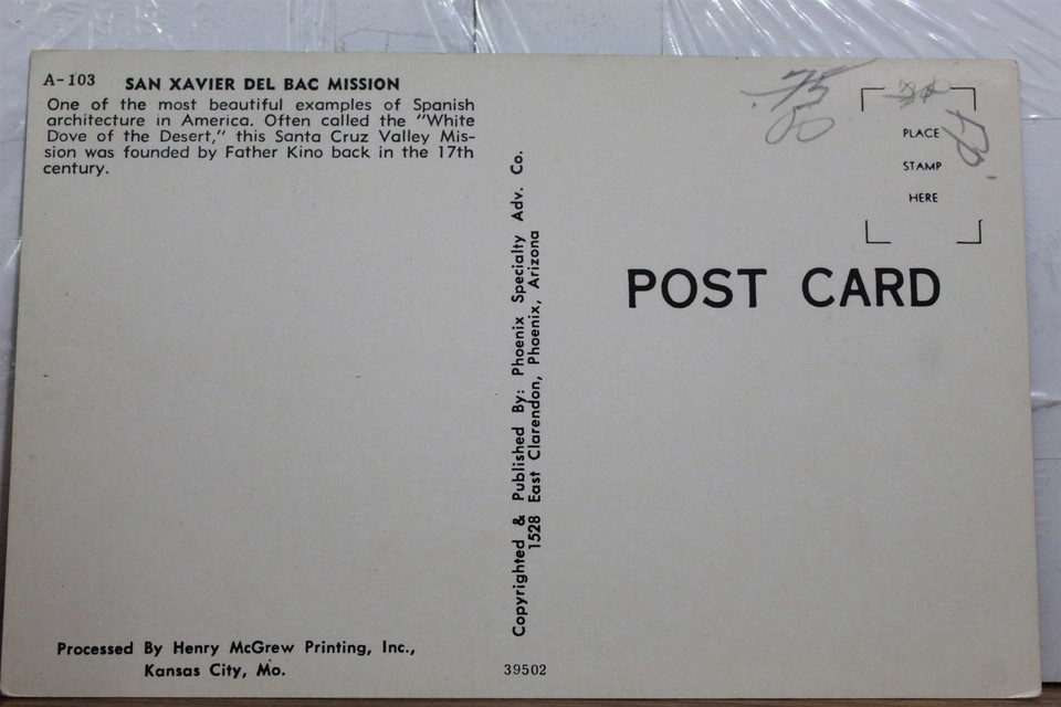 Arizona AZ San Xavier Del Bac Mission Santa Cruz Valley Postcard Old ...