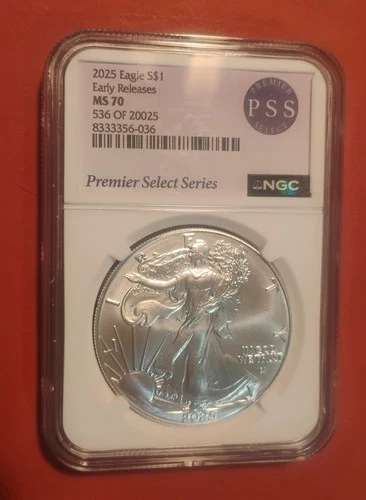 2025  silver eagle NGC PSS MS70 (NGC#rd first time) 536 OF  20,025 wow low # !