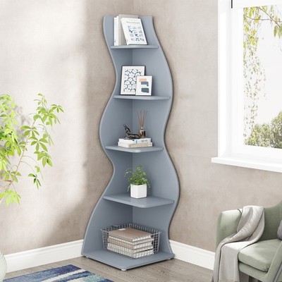 Tribesings 70'' Tall Corner Shelf, 5-Tier Stylish Bookshelf Bookcase Storage Rack