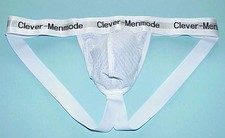 BIG TALL MAN'S CLEVER-MENMODE WHITE SWIMMER'S JOCKSTRAP DEEP PERFERATED POUCH
