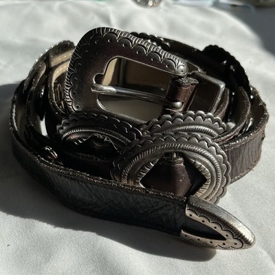 Brown Leather Belt with Silver Buckle Western Vintage Small Concho Waist il_1080xN.7142569270_jf9z.jpg main image 3