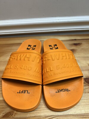 Virgil Abloh Off-White Logo Orange Rubber Pool Slider Slides Sandals Unisex  Sz40